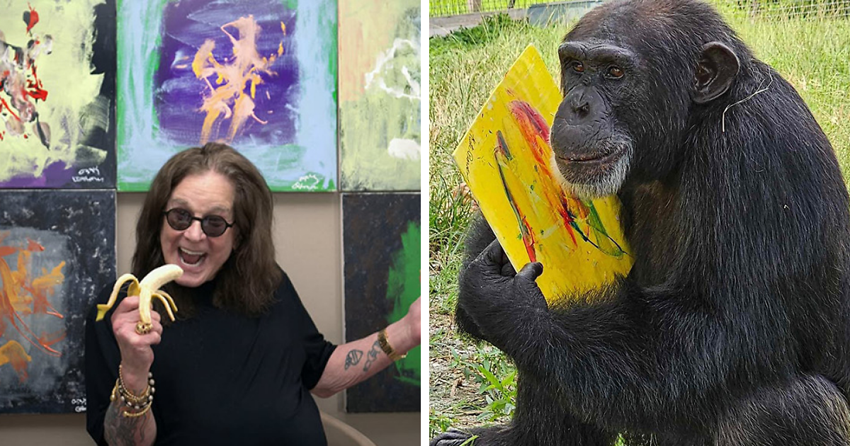 "This is Metal ASF": تعاون Ozzy Osbourne مع الشمبانزي لإنشاء فن تجريدي لسبب نبيل