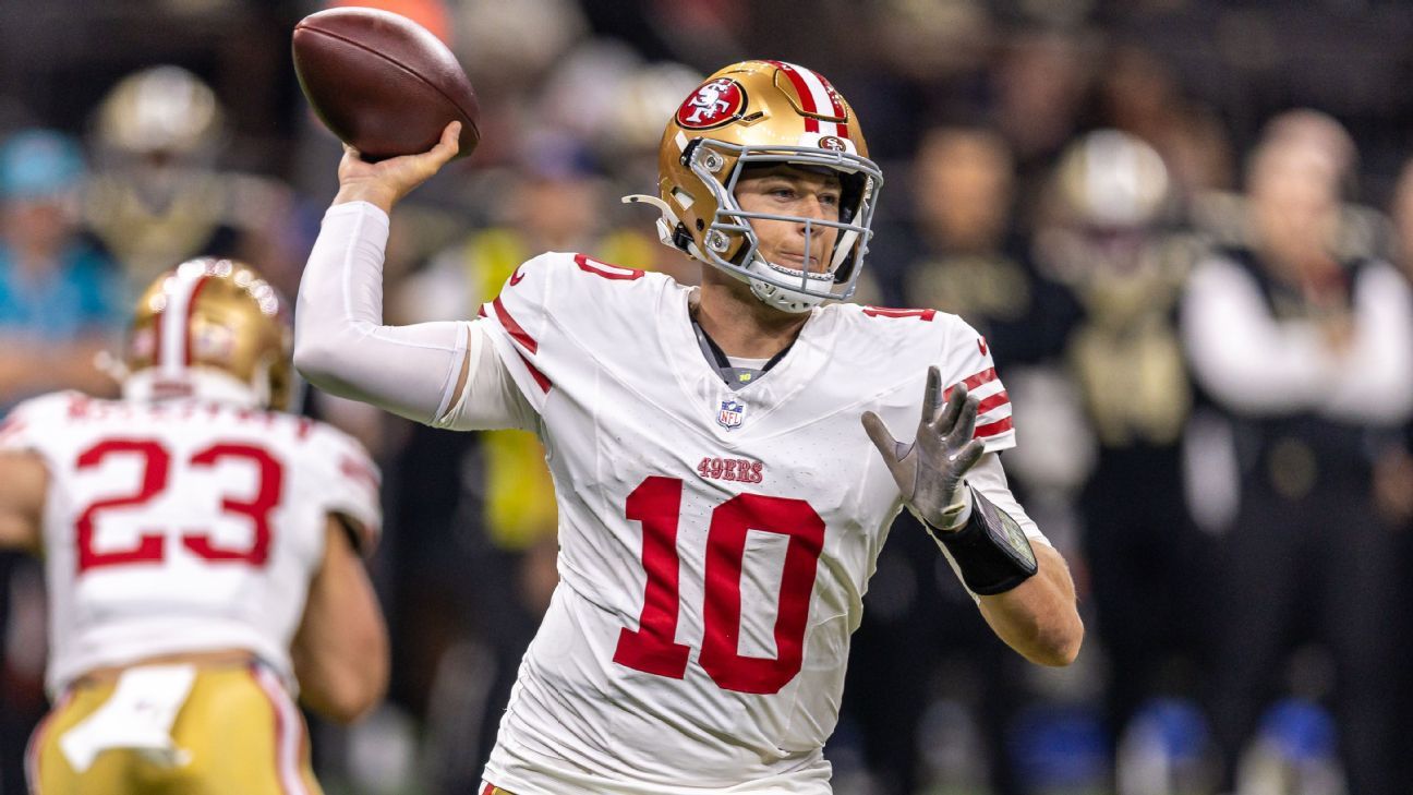 49ers لبدء جونز في QB بدلاً من Purdy المريض